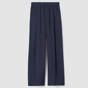 New Eileen Fisher Silk Double Crepe Wide-Leg Pant in Ocean Blue Size XL (Flawed)